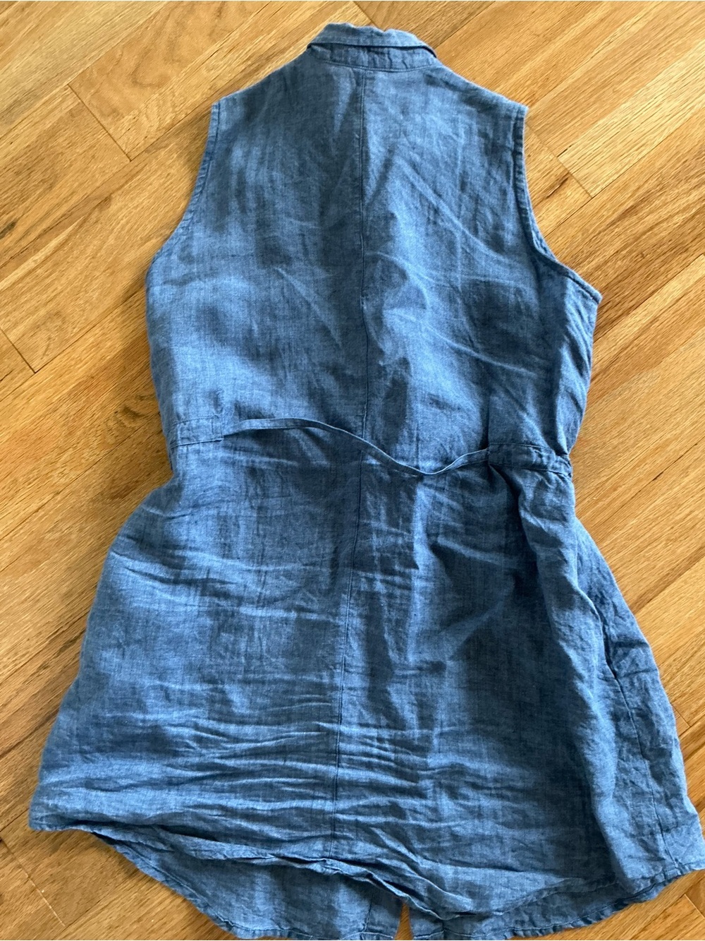 Sleeveless Button-Front Linen Dress - Blue - Picture 2 of 7